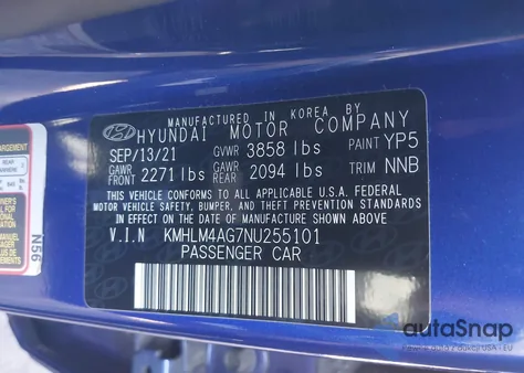 2022 Hyundai Elantra Sel z USA, uszkodzony, nr VIN KMHLM4AG7NU255101